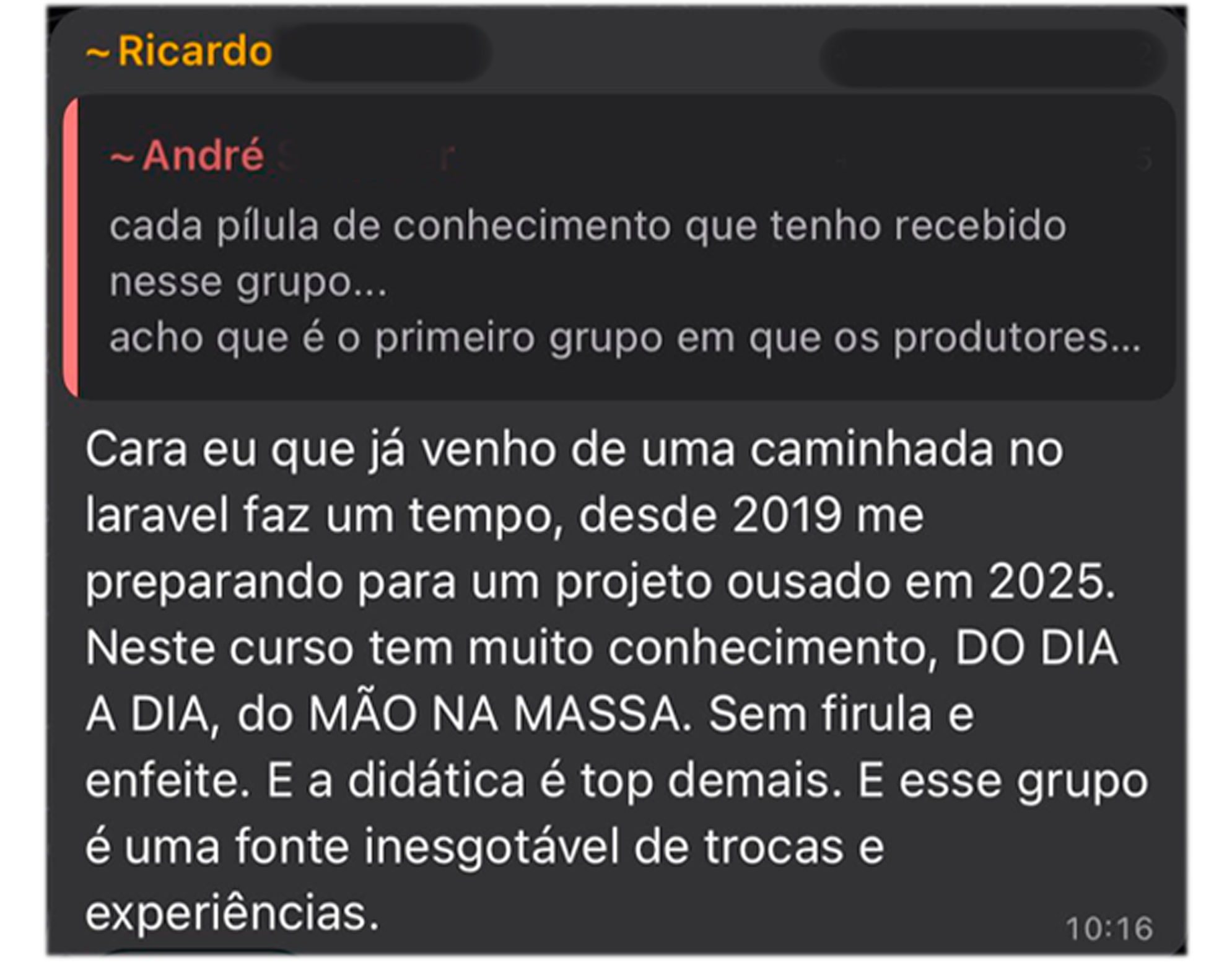 Depoimento de aluno enviado